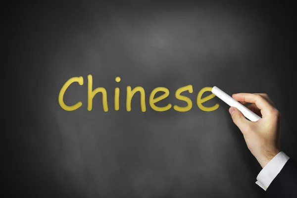 Hand writing chinese on black chalkboard — Stock Photo, Image