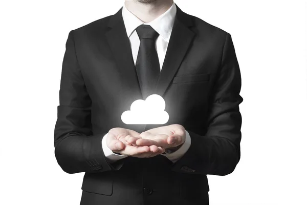 Businessman serving gesture cloud symbol — Stock Photo, Image