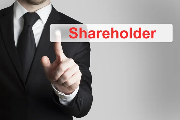 Businessman pushing button shareholder — Stock Photo, Image