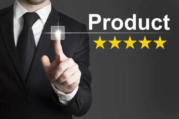 Geschäftsmann drückt auf Knopf Produktbewertung Sterne — Stockfoto
