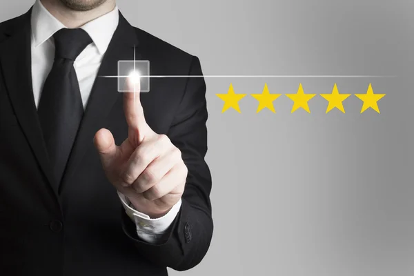 Businessman pushing button five star rating — Stock Photo, Image