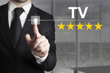 businessman pushing button tv star rating clipart