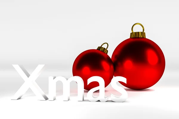 Red shiny christmas balls on white surface xmas — Stock Photo, Image