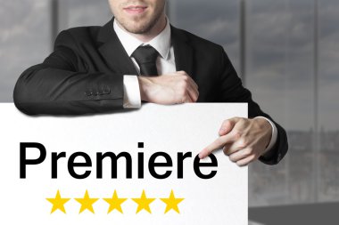 businessman pointing on sign premiere clipart