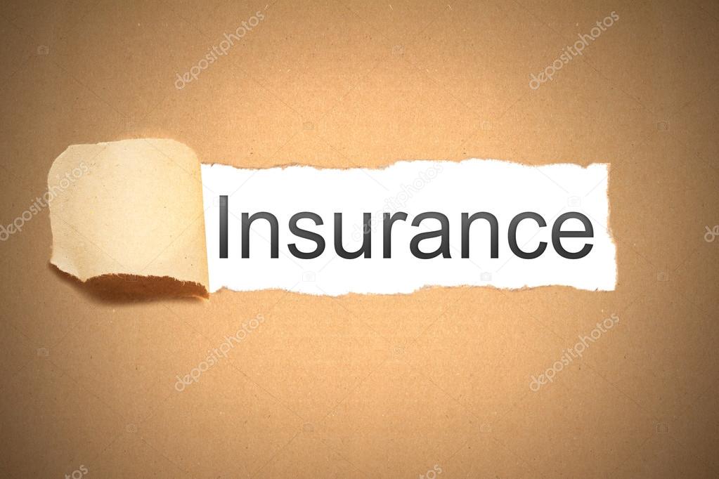 Brown packaging paper torn to reveal insurance