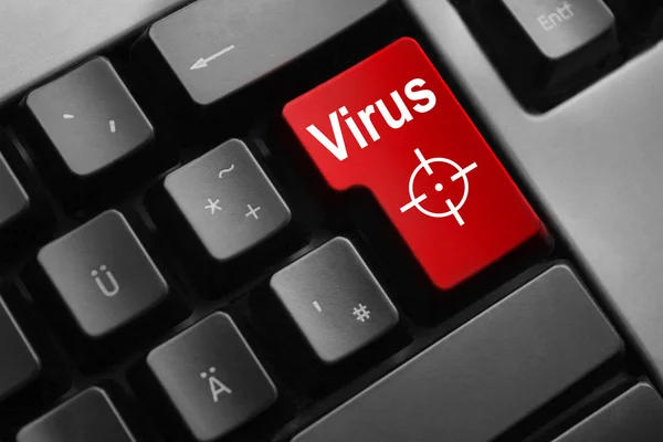 Toetsenbord rode knop virus draadkruis — Stockfoto