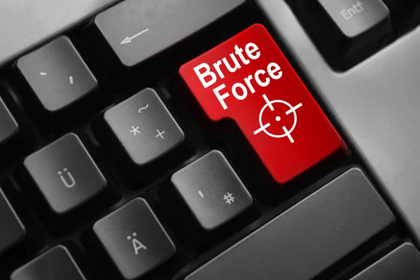 Grey keyboard red button brute force — Stock Photo, Image