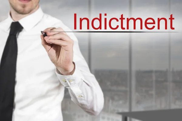 Businessman writing indictment in the air — Stock Photo, Image