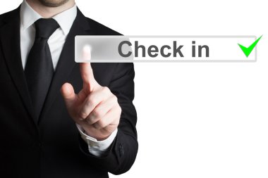 Düğme onay itme izole iş adamı