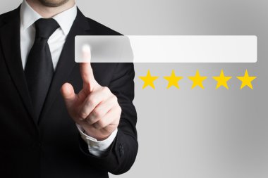 businessman pushing flat button five rating stars clipart