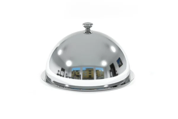 Silver restaurant cloche on white surface — Stock Photo, Image