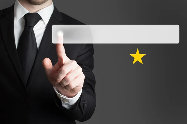 Businessman pushing button one rating star — Stock Photo, Image