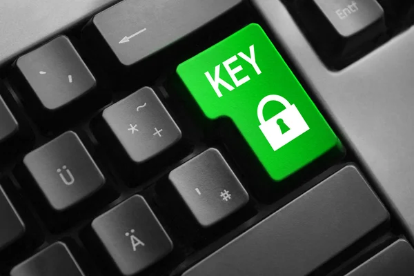 Grey keyboard green enter button key lock symbol — Stock Photo, Image
