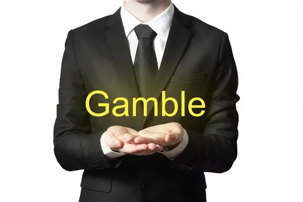 Businessman begging gesture gamble — Stock Photo, Image