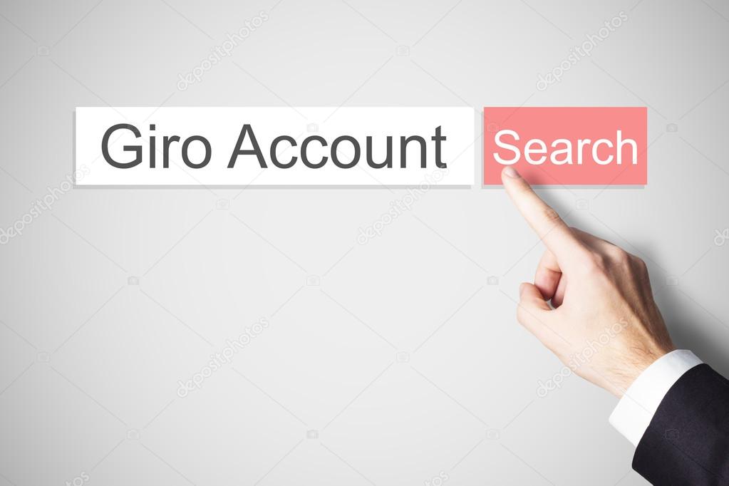 businessmans finger pushing webbrowser search button giro accoun
