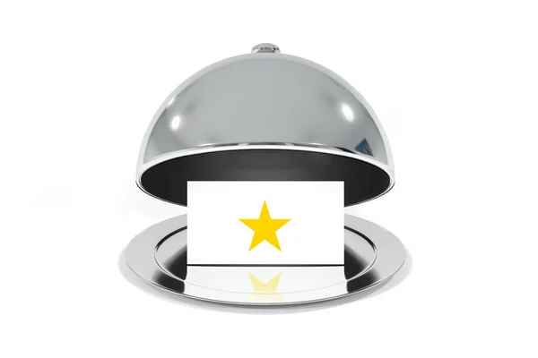 Opened silver cloche with white sign one star — Stock Photo, Image