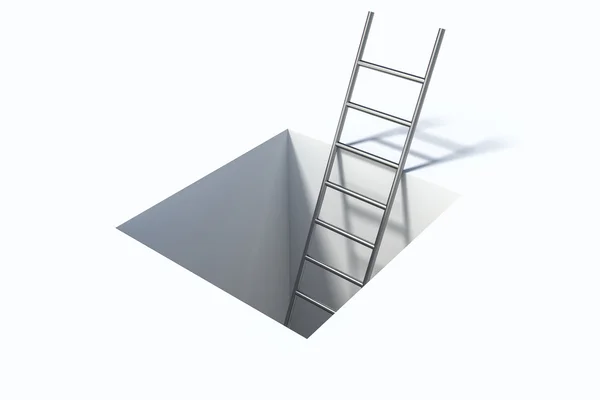 Ladder in square hole over white surface help illustration — Stock Photo, Image