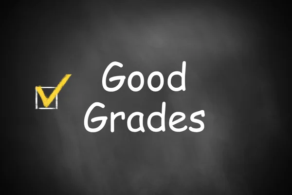 Black chalkboard good grades checkbox checked — Stock Photo, Image