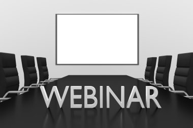 Resepsiyon konferans Oda beyaz tahta üzerinde Webinar logo duran