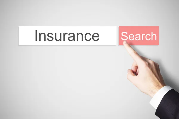 Finger pushing red web search button insurance — Stock Photo, Image