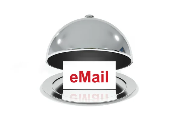 Серебряный клош с белым знаком электронной почты — стоковое фото