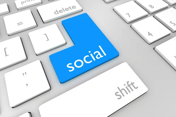 Witte toetsenbord met blauw invoeren knop sociale — Stockfoto
