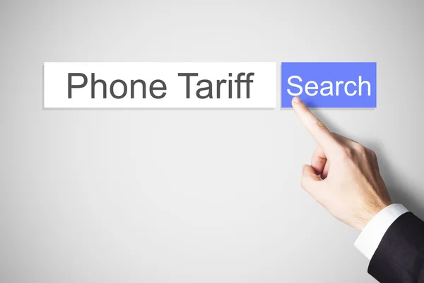 Finger pushing web search button phone tariff — Stock Photo, Image