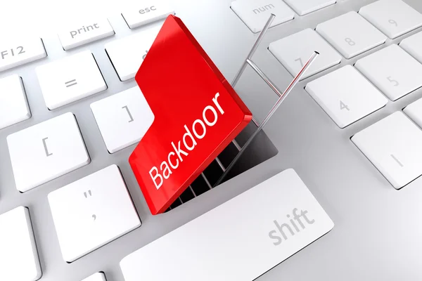 Keyboard with red enter key hatch underpass ladder backdoor — Stock Photo, Image