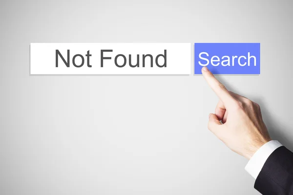 Finger pushing blue search button not found — Stock Photo, Image