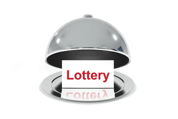 Открытый серебряный клош с белым знаком лотереи — стоковое фото
