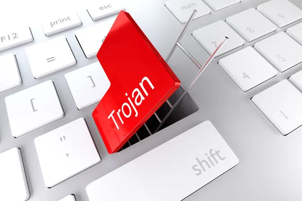 Toetsenbord met rode Voer belangrijke hatch onderdoorgang ladder trojan — Stockfoto