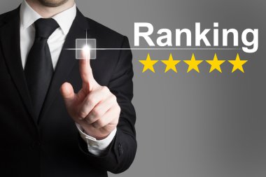 businessman pushing button ranking five rating stars clipart