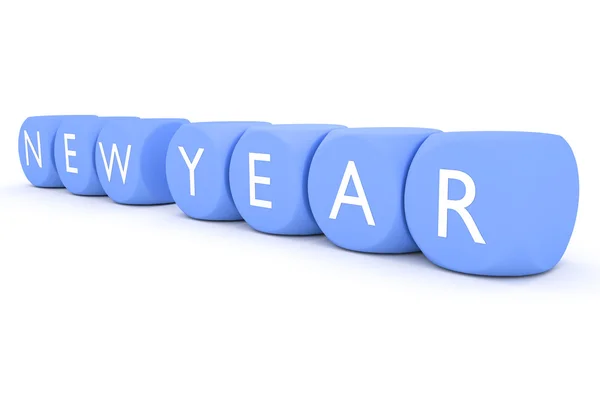 Blue dices in a row new year 3d illustration — Stock Photo, Image