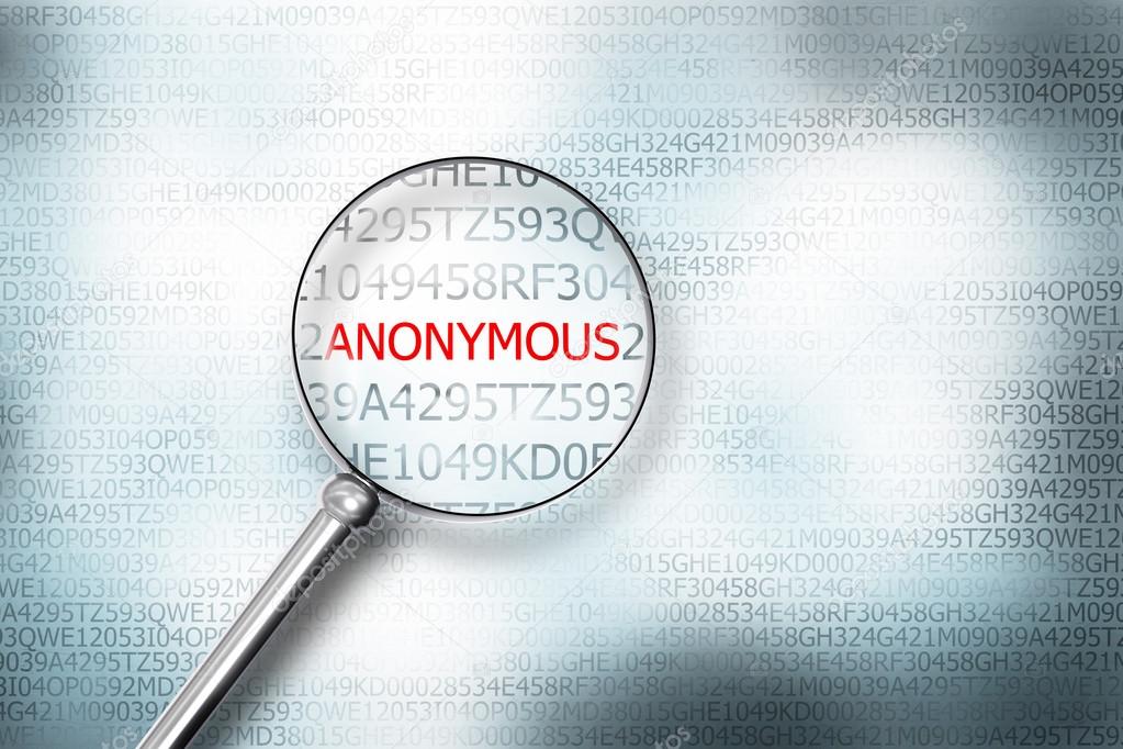 magnifier searching the word anonymous on computer screen