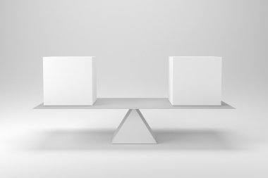 iki beyaz arasında mükemmel denge kavramsal illüstrasyon cubes