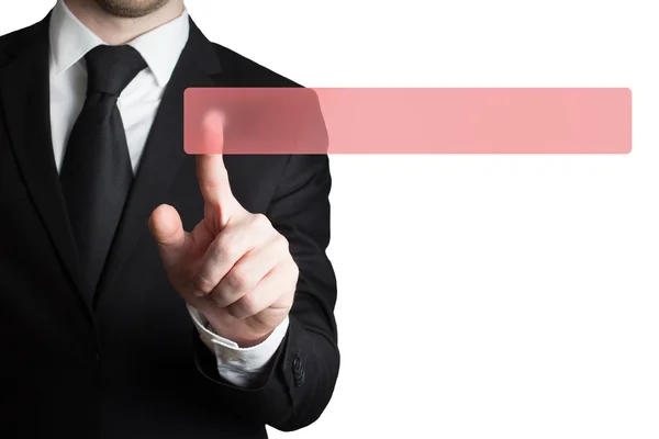Businessman pushing flat red touchscreen panel — Stock Photo, Image