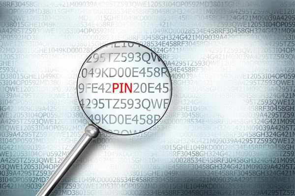 Magnifier searching the word pin on computer screen illustration — Stock Photo, Image