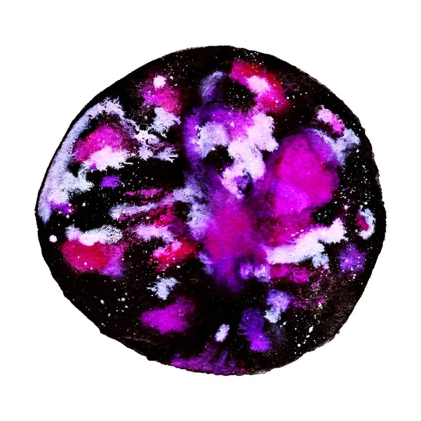 Акварельна Галактика Кругла Текстурована Пляма Чорному Рожевому Фіолетовому Кольорі Ілюстрація — стокове фото