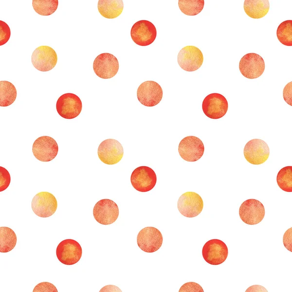 オレンジ 黄色のポルカドットとシームレスな水彩パターン パターン デザイン テクスチャ テンプレートのためのスポットイラスト — ストック写真