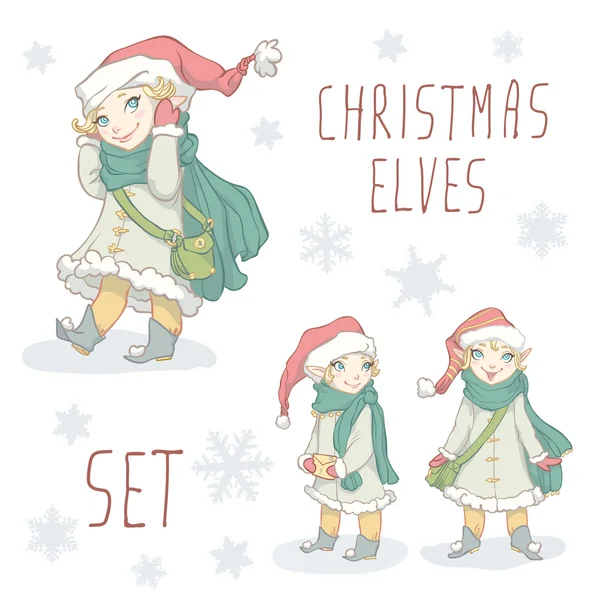 Navidad elfo conjunto — Vector de stock