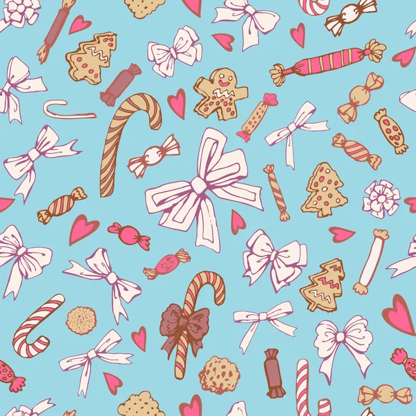 Candy Cookies Bows Seamless Pattern — Stock Vector