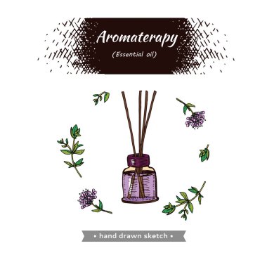 Aromaterapi aksesuarı. Ayrıntılı el çizimi çizimler