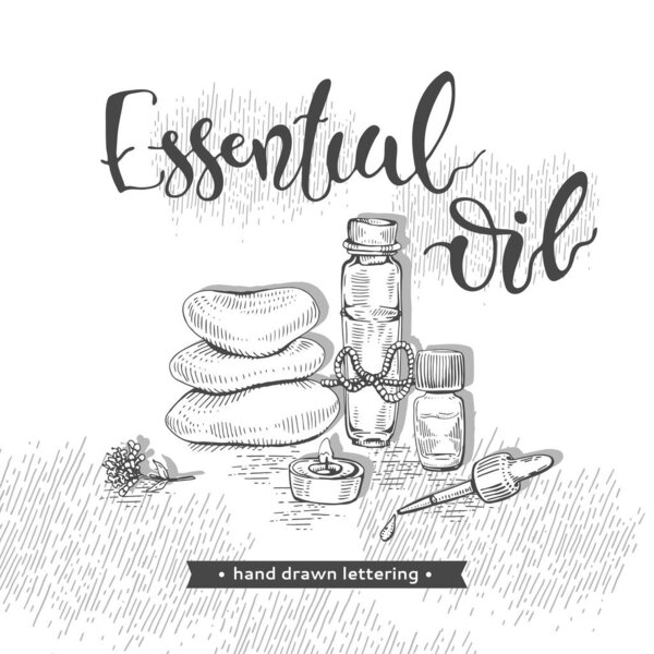 Ароматерапия аксессуары и надписи эфирное масло.