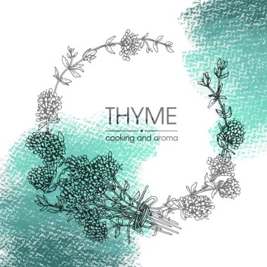 Kekik dalıyla çerçevelenmiş Yapraklar ve çiçeklerle . 