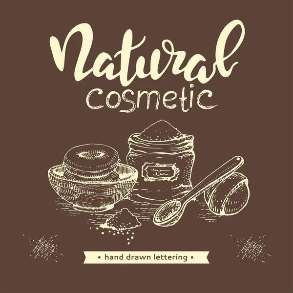 Natural Cosmetic Accessories Lettering Natural Cosmetic — Stock Vector