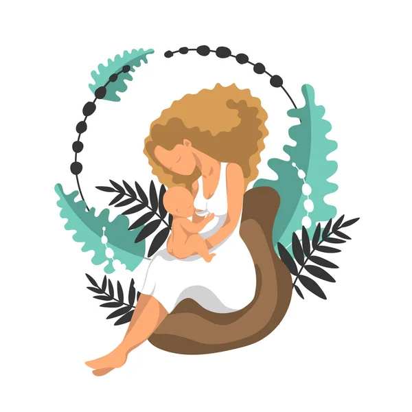 Woman Breastfeeding Her Newborn Baby Clutch Position Flat Style Vector — Stock Vector