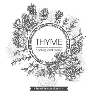 Kekik dalıyla çerçevelenmiş Yapraklar ve çiçeklerle . 