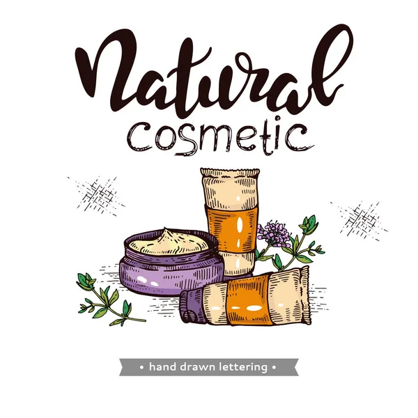 Naturalne Akcesoria Kosmetyczne Napisy Naturalne Kosmetyki — Wektor stockowy