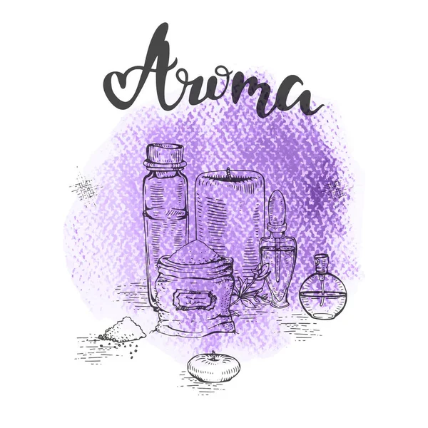 Aromatherapy 액세서리와 글자 Aroma. — 스톡 벡터