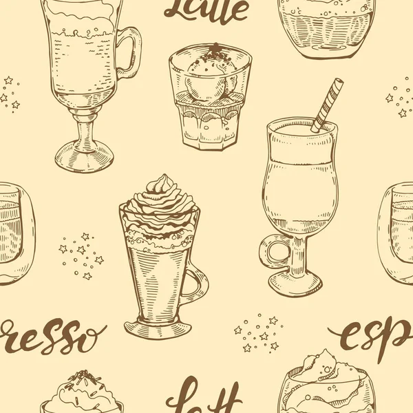 Motif Sans Couture Avec Boissons Café Expresso Latte Heure Café — Image vectorielle